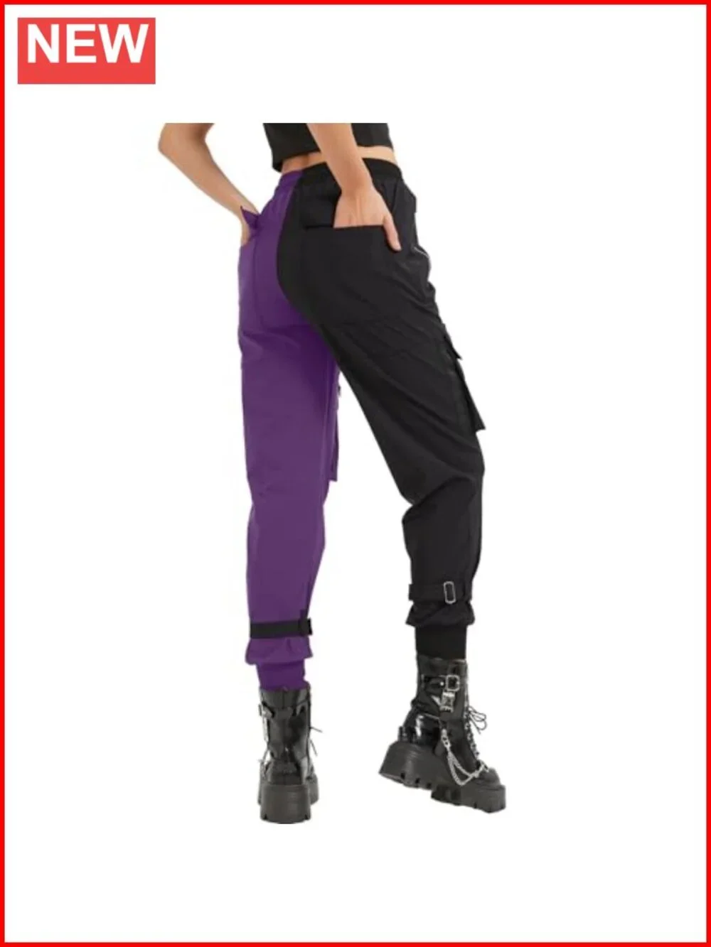 Loose Cargo Pants with Chains Multi-Pocket Punk Goth Wide Leg Trousers